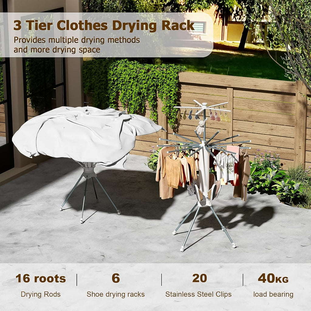 Foldable clothes drying rack folded flat for space-saving storage