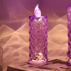 Multicolor crystal candlelight LED decorative candle glowing softly in home setting