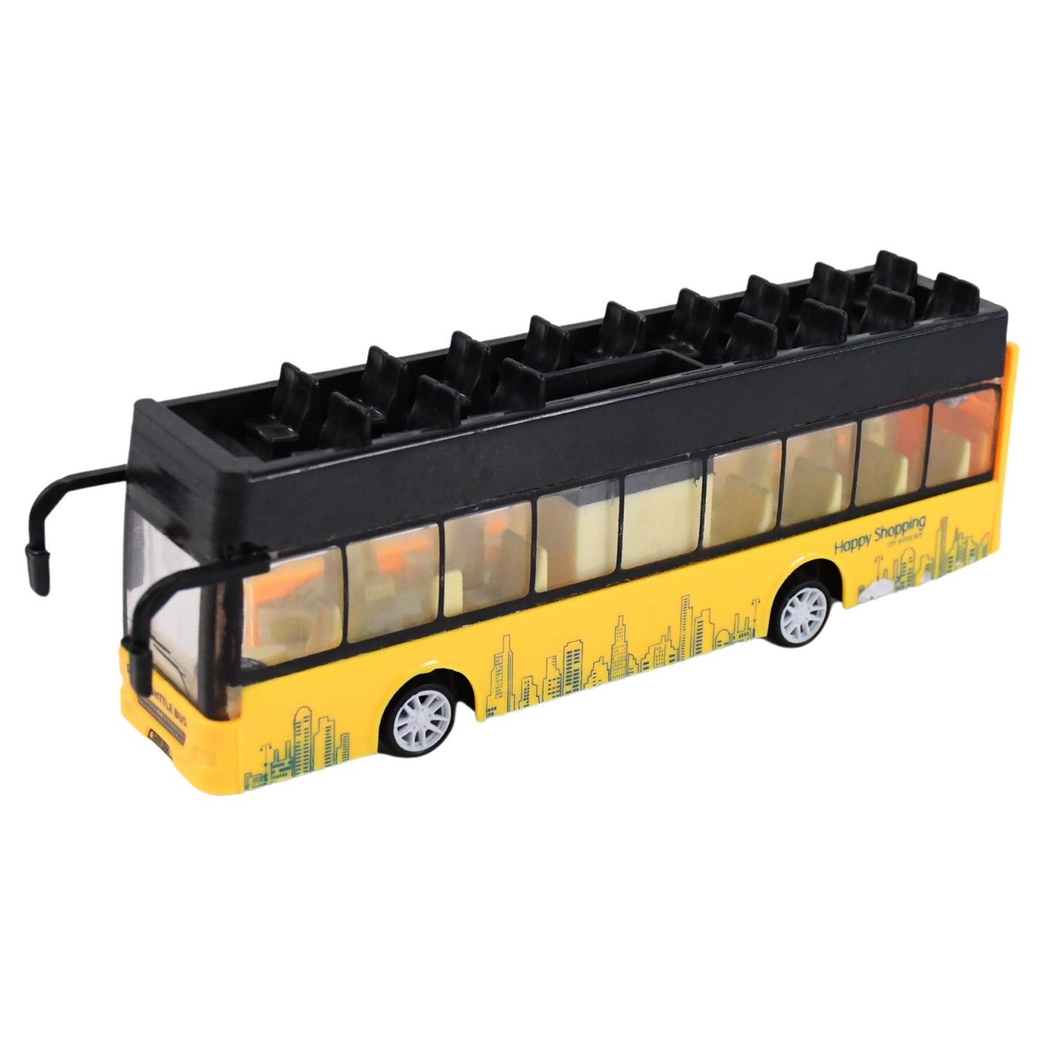 Front view of Tower Bridge tour London double decker bus toy with headlights
