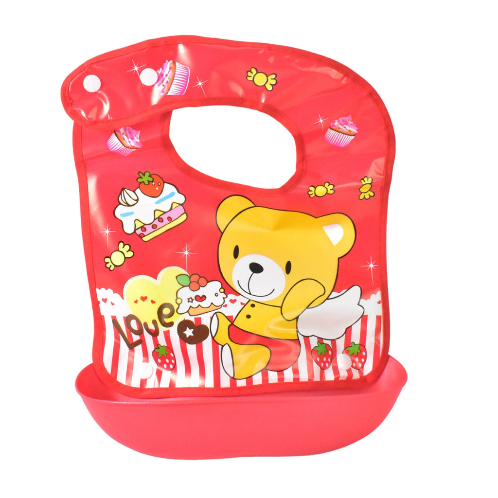 Velcro closure on reusable waterproof baby bib for adjustable fit