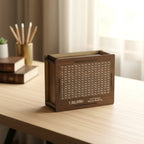 Top view of wooden money saving box showing deposit slot
