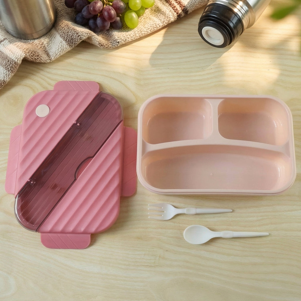 Close-up of lunch box with compartments showing organized food space