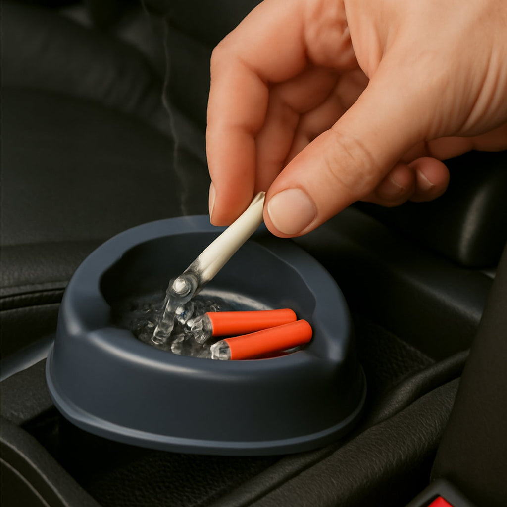 Large capacity grey plastic ashtray suitable for multiple cigarettes
