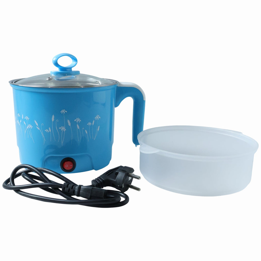 Complete electric cooking pot set with lid and steamer bowl
