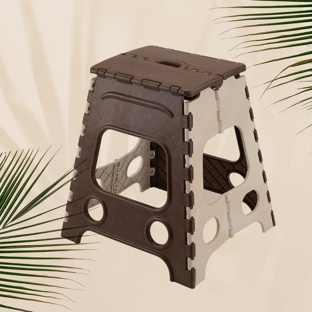 Sturdy 18 Inch Folding Stool with non-slip surface, supporting up to 95 kg for daily tasks.