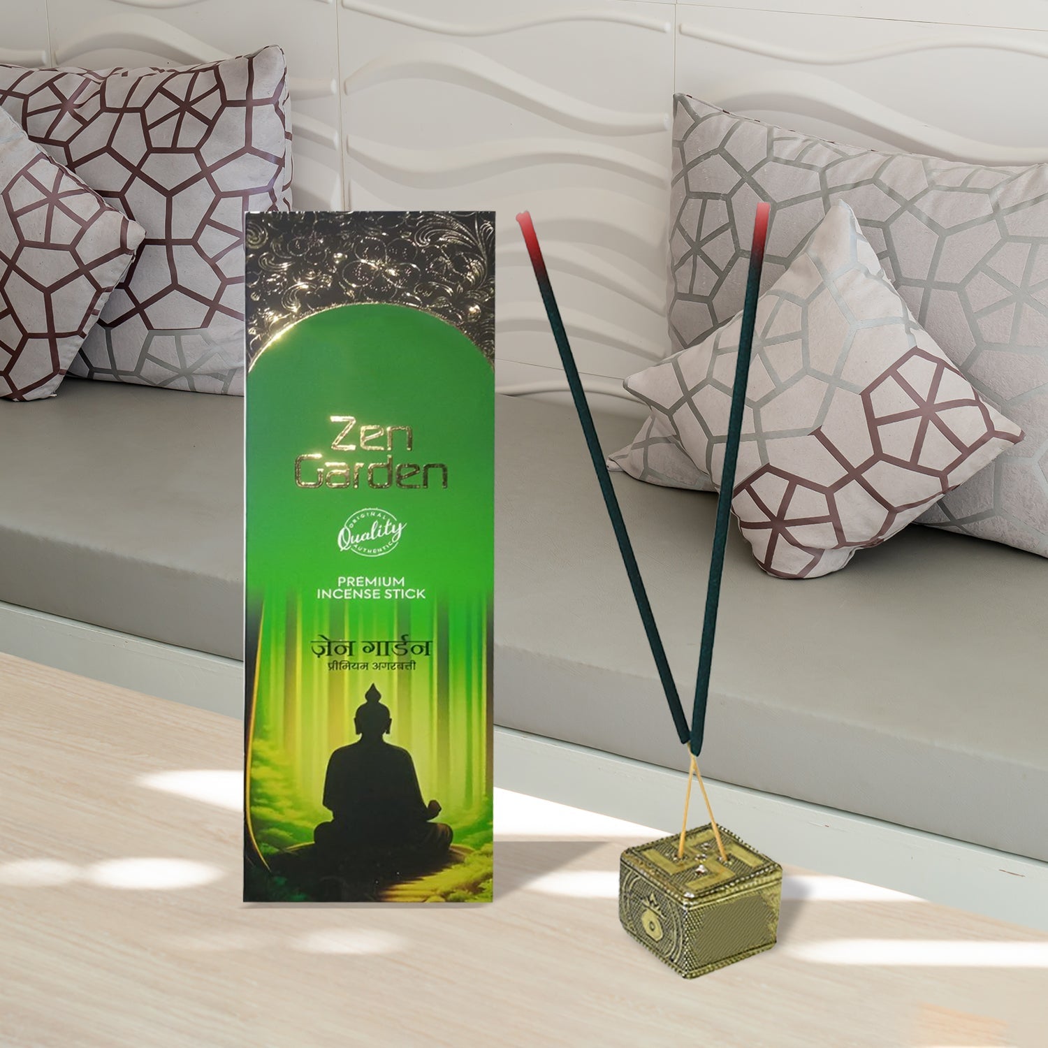 Agarbatti sticks burning gently during a traditional puja ceremony, creating a sacred atmosphere.