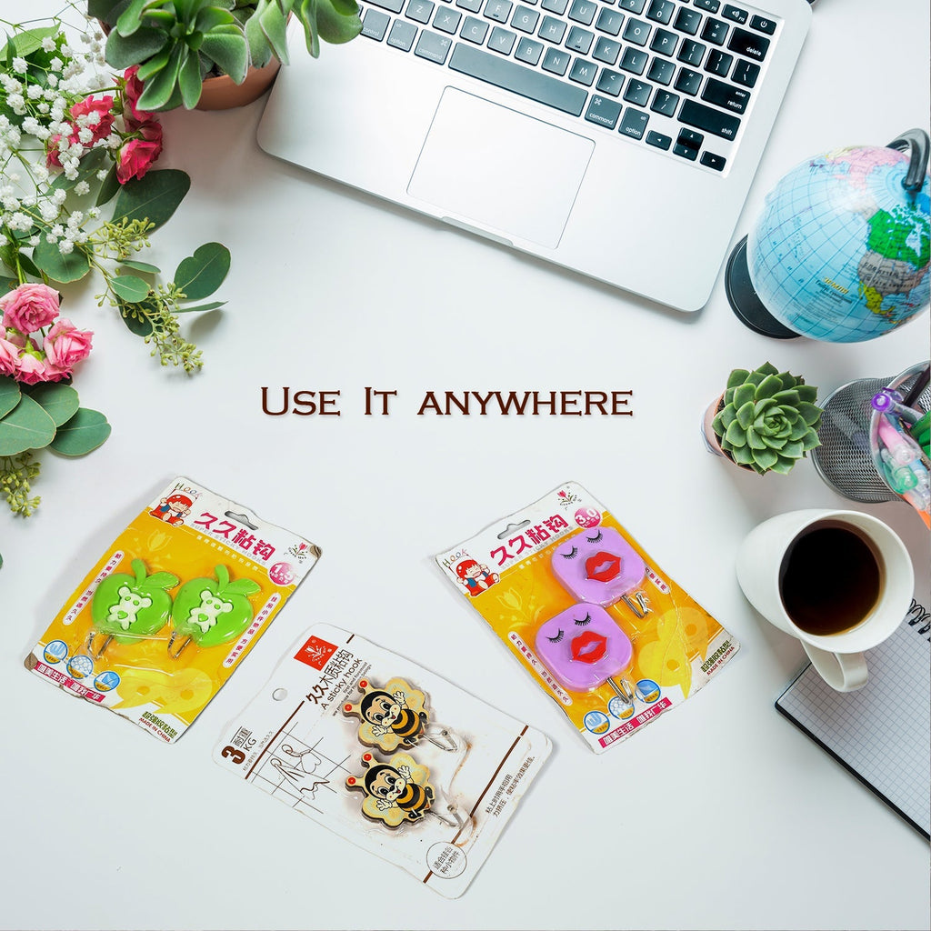 Multi-purpose adhesive wall hooks with a sleek, printed design.