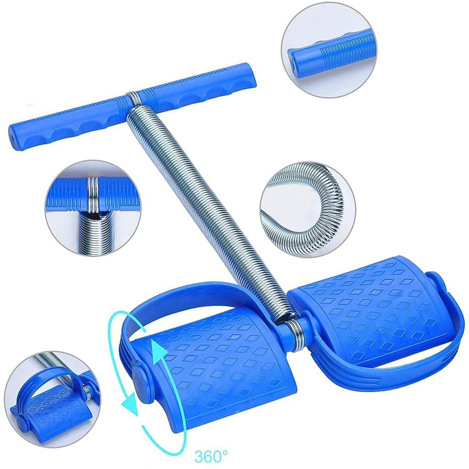 Person seated, performing a tummy trimming exercise with the foot pedal expander.
