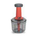 Side profile of the Quickslice manual chopper, demonstrating its sturdy build and matte texture.