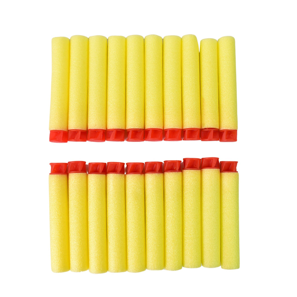 Close-up of a soft foam dart, showing compatibility with Nerf blasters.