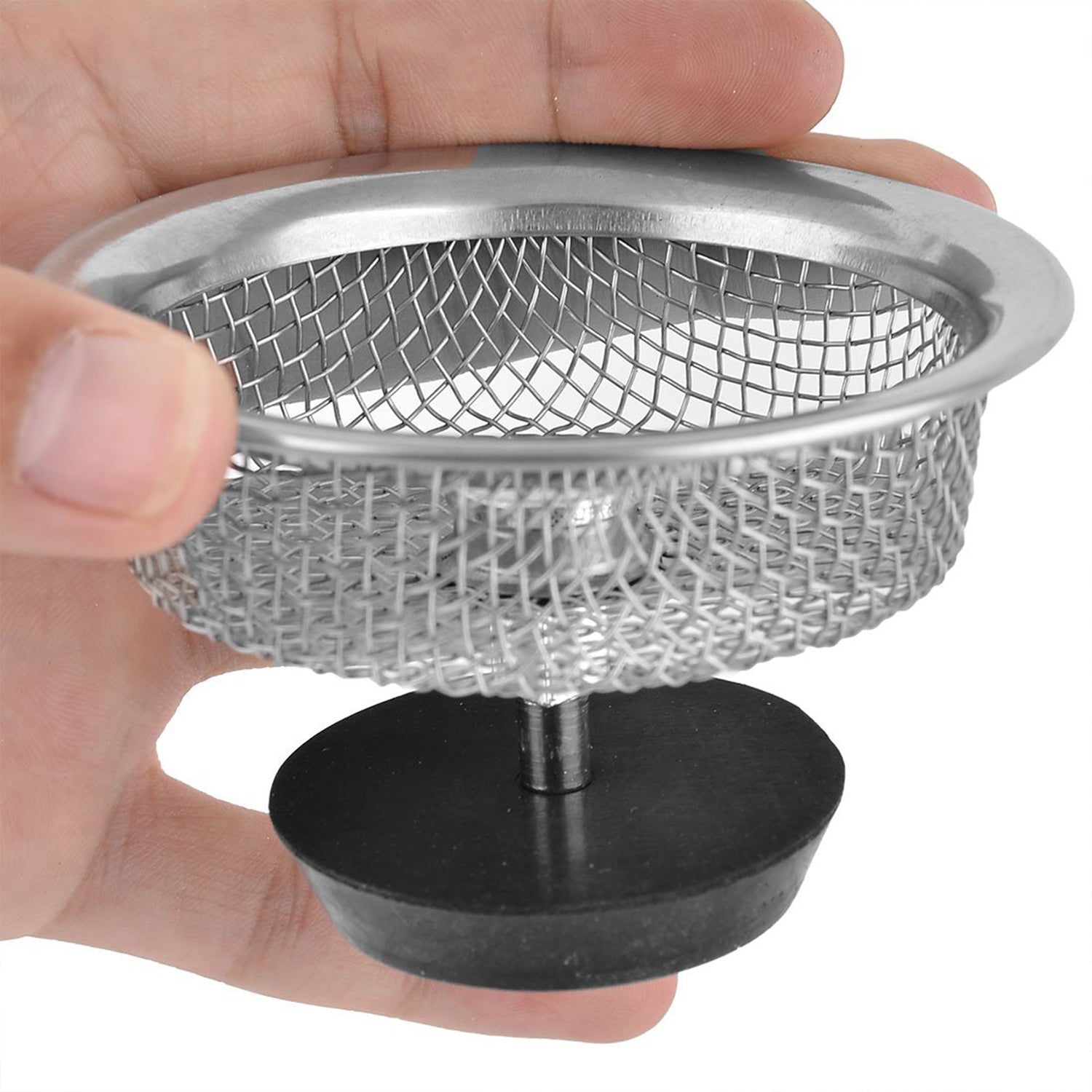 Top view of a durable stainless steel sink strainer basket.