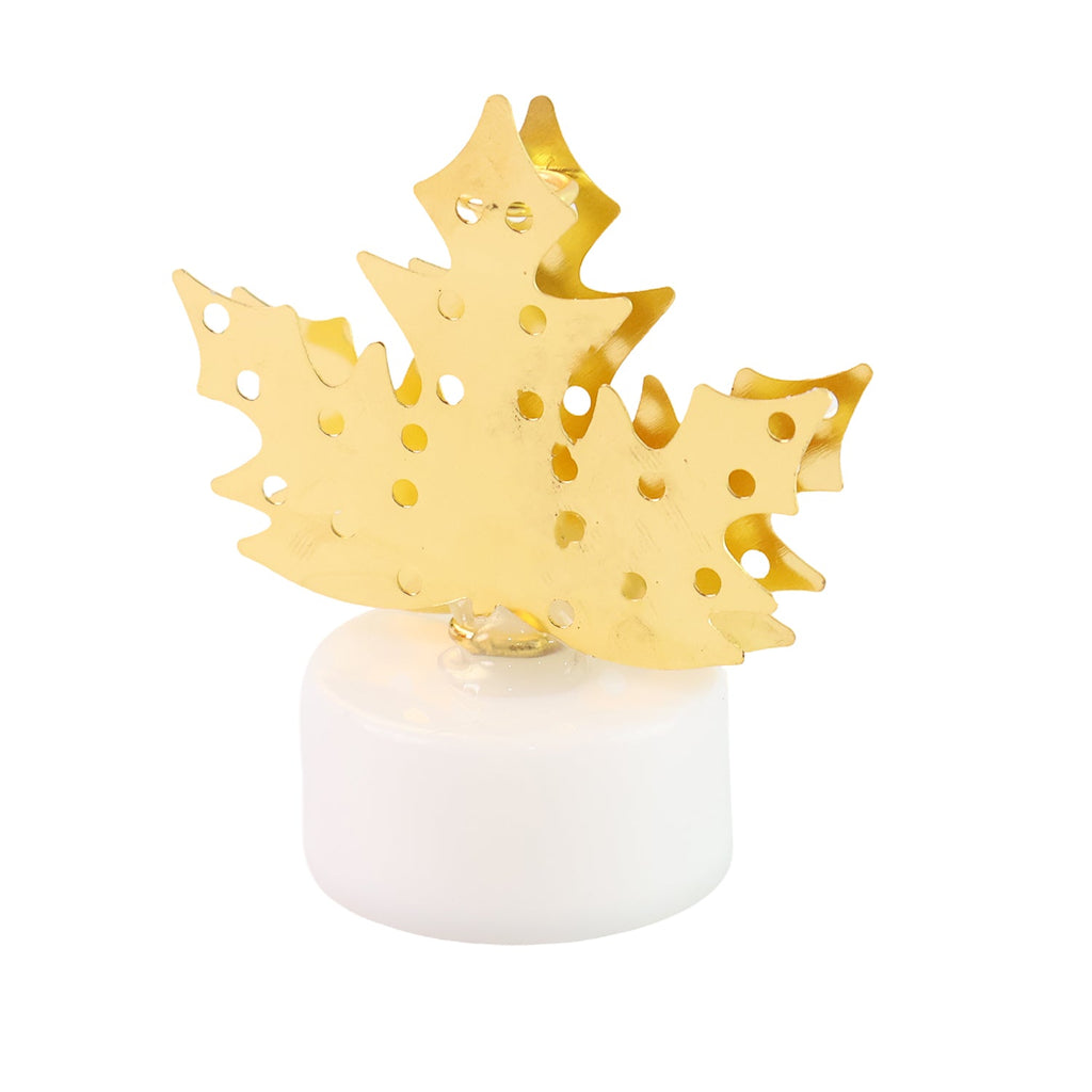 Decorative LED diya lamp with golden metal leaf pattern on plastic base