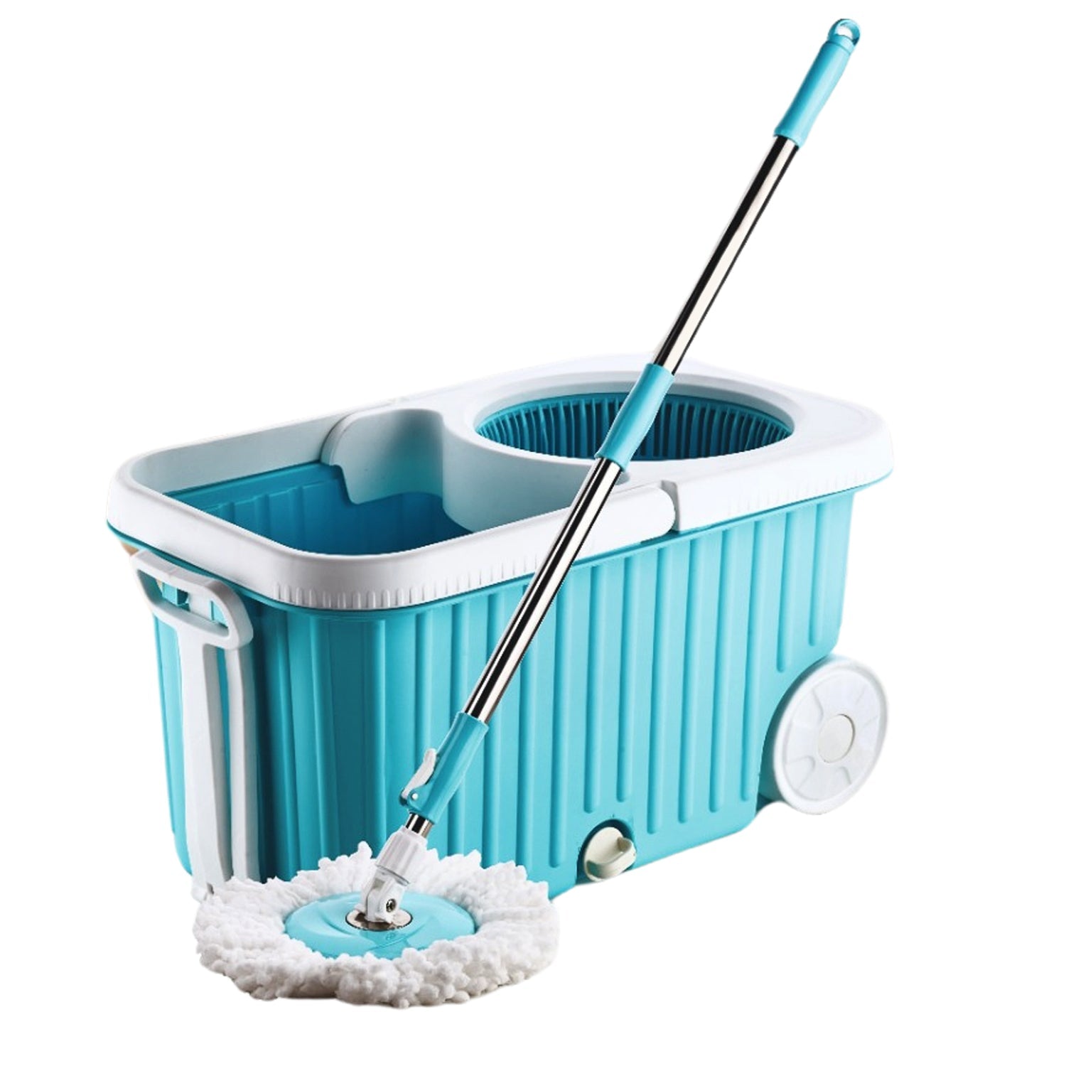 Microfiber mop head cleaning floor with spin mop system