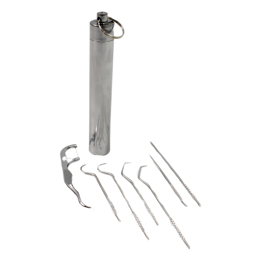 Close-up of the sleek, portable case for the stainless steel dental set.