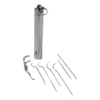 Close-up of the sleek, portable case for the stainless steel dental set.
