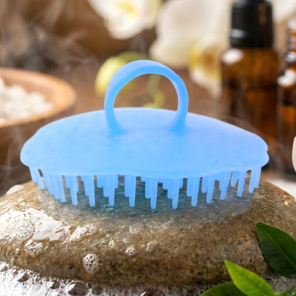 Gentle silicone head massage brush with soft bristles