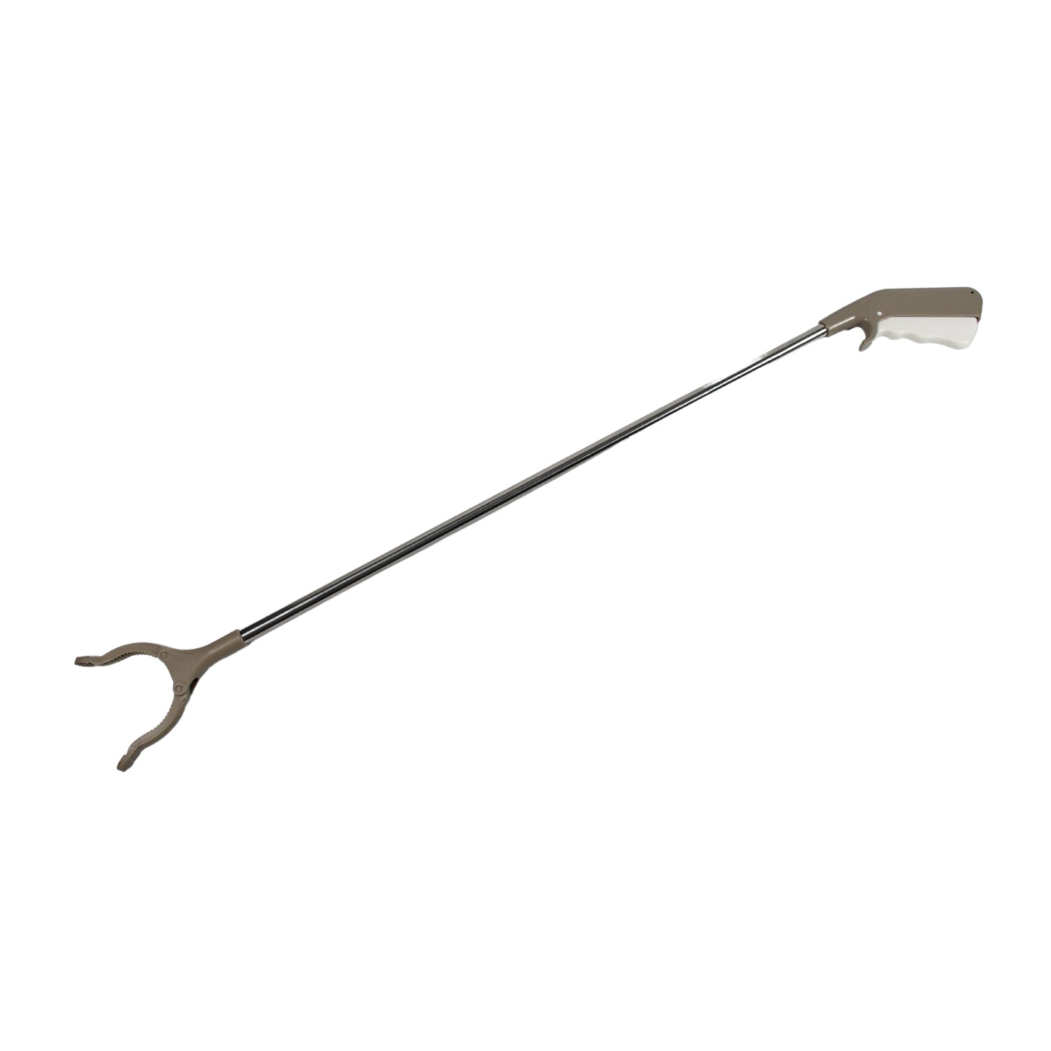 Lightweight garbage picker tool showcasing its full length and easy-squeeze trigger.