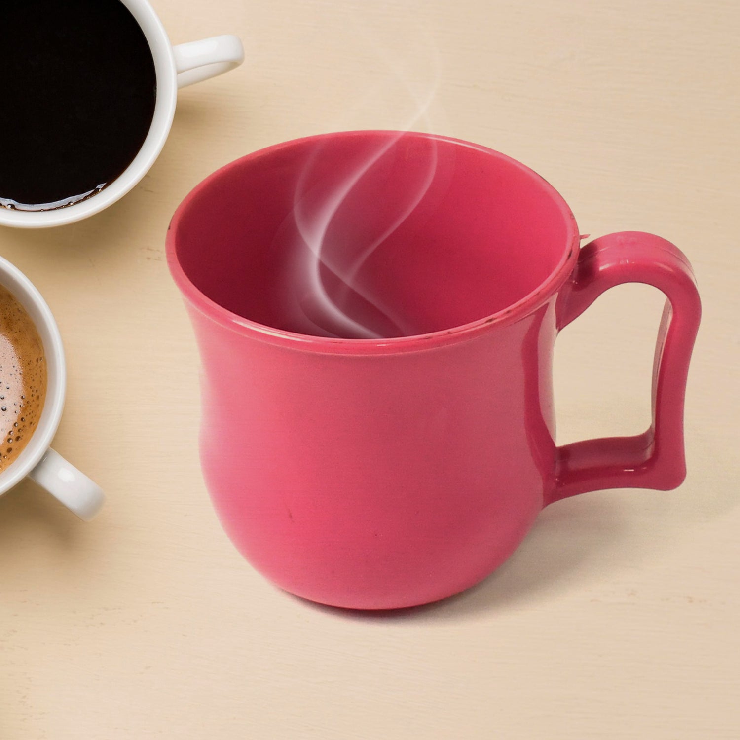 Lightweight and reusable plastic mug, perfect for enjoying coffee or tea at home or on the go.