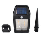 Warm white LED illumination from solar double light on garden fence