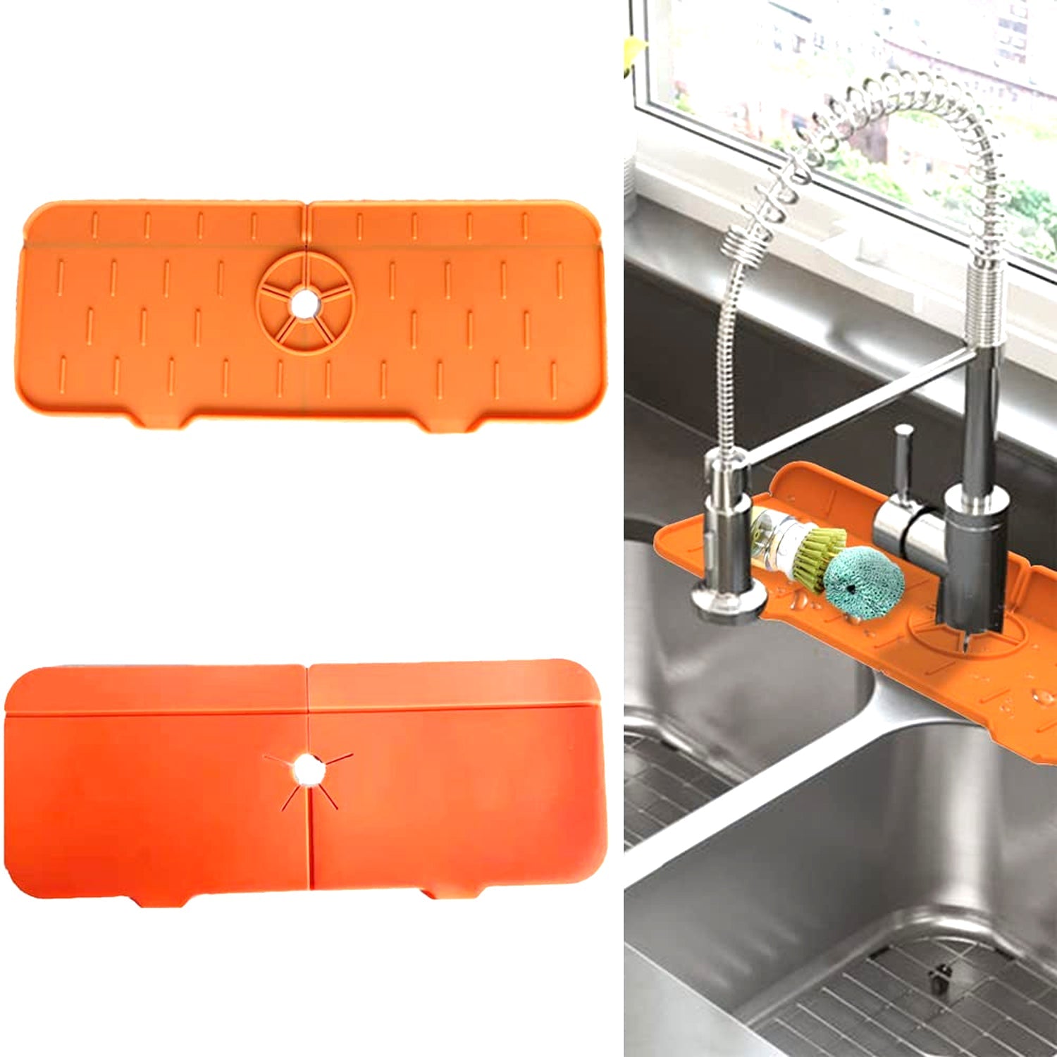 Durable silicone mat wrapped around a bathroom faucet, effectively preventing water drips.