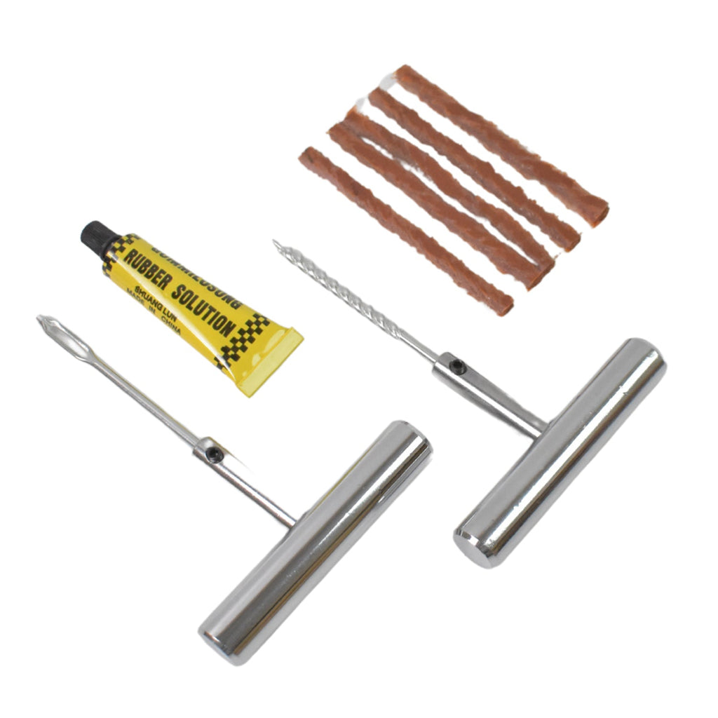 Compact and portable tyre repair kit, ideal for emergency use.