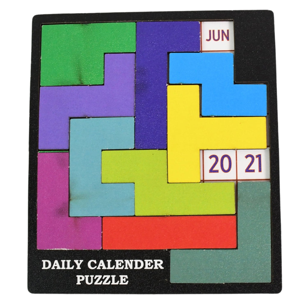 Overhead view of the Wooden Daily Calendar Puzzle, showcasing its compact and intricate design.
