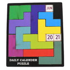 Overhead view of the Wooden Daily Calendar Puzzle, showcasing its compact and intricate design.