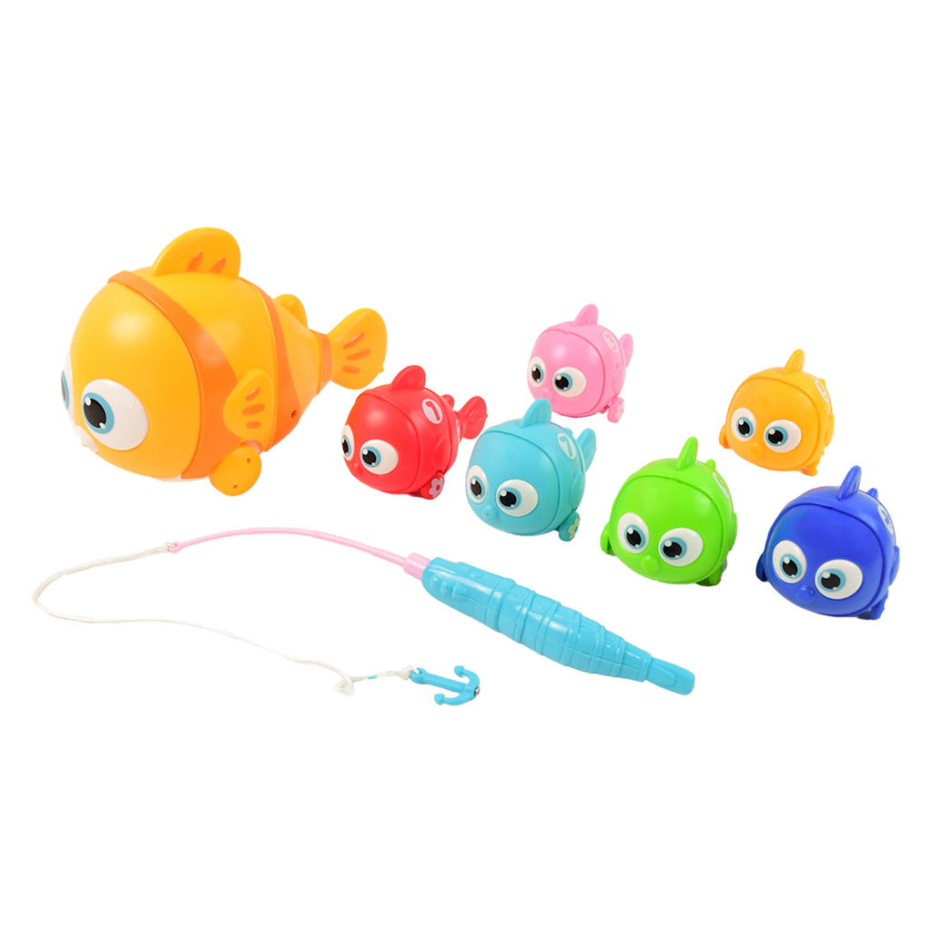 Ocean-themed magnetic fishing playset with bright fish pieces and rod