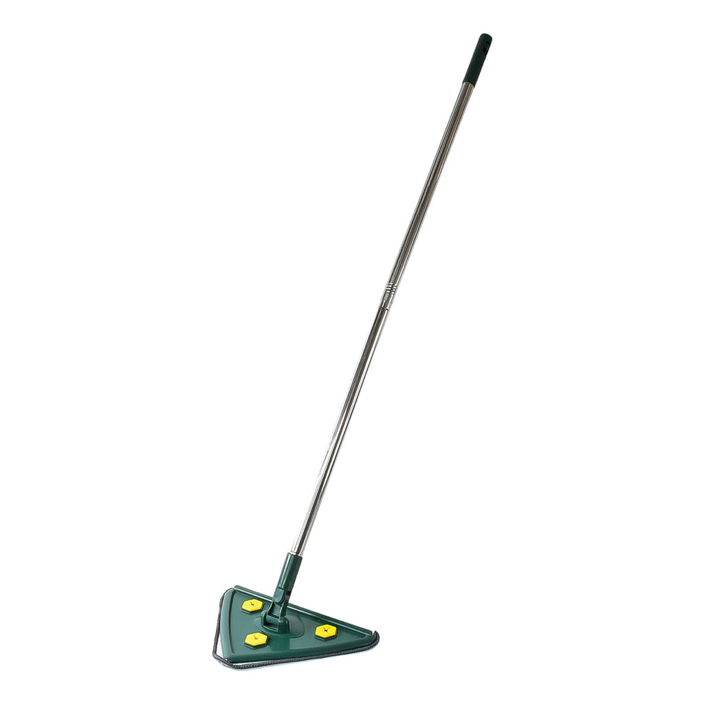Detail of the triangular mop head with its unique shape for corner cleaning.