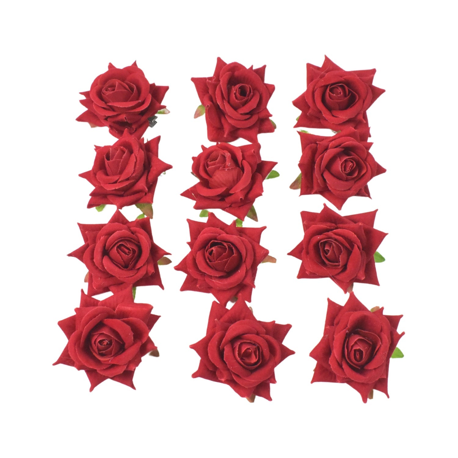Individual red velvet rose hair clip with a sturdy pin, ready to adorn your hair.