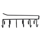 Side profile of sturdy black iron double-row cup holder rack.