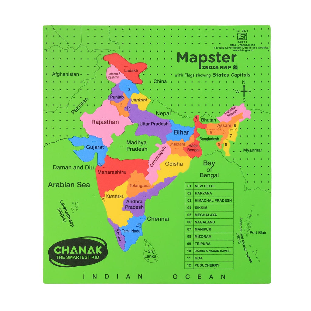 Educational India Map Learning Puzzle with states and capital matching labels