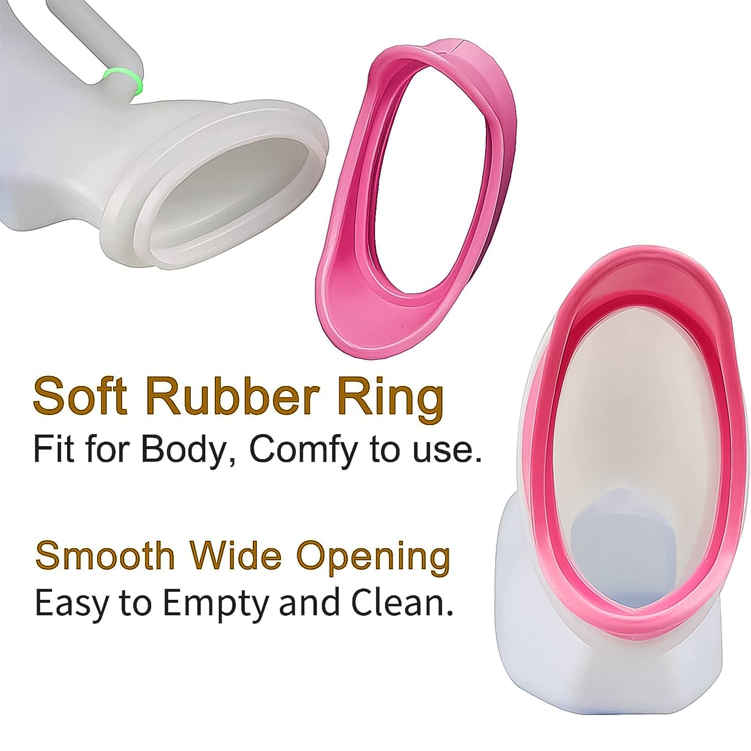 Close-up of the soft silicone opening on the JourneyMate female urine collector for comfort.