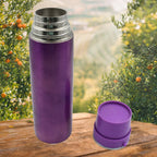 Upright view of the durable stainless steel bottle, showcasing its elegant finish.