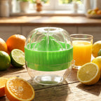 Compact manual hand press juicer with built-in juice collecting bowl