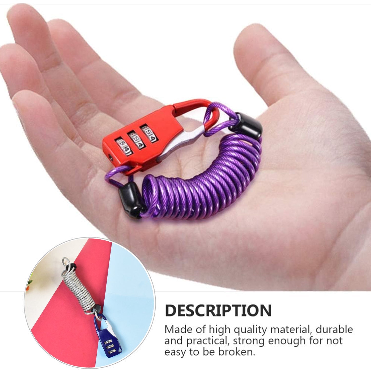Anti-theft wire cable lock with easy-to-use 3-digit dial combination