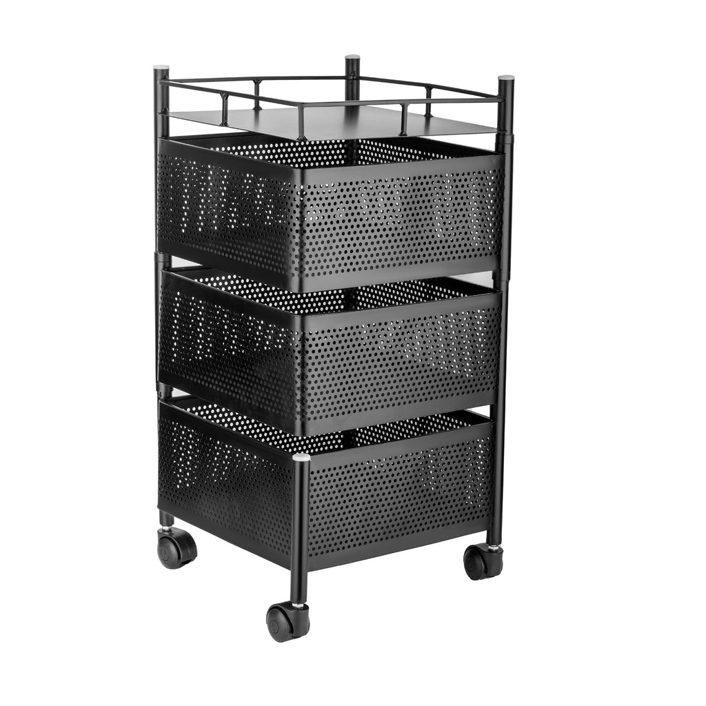 Top-down view of the metal kitchen trolley, ideal for fruit and vegetable storage.