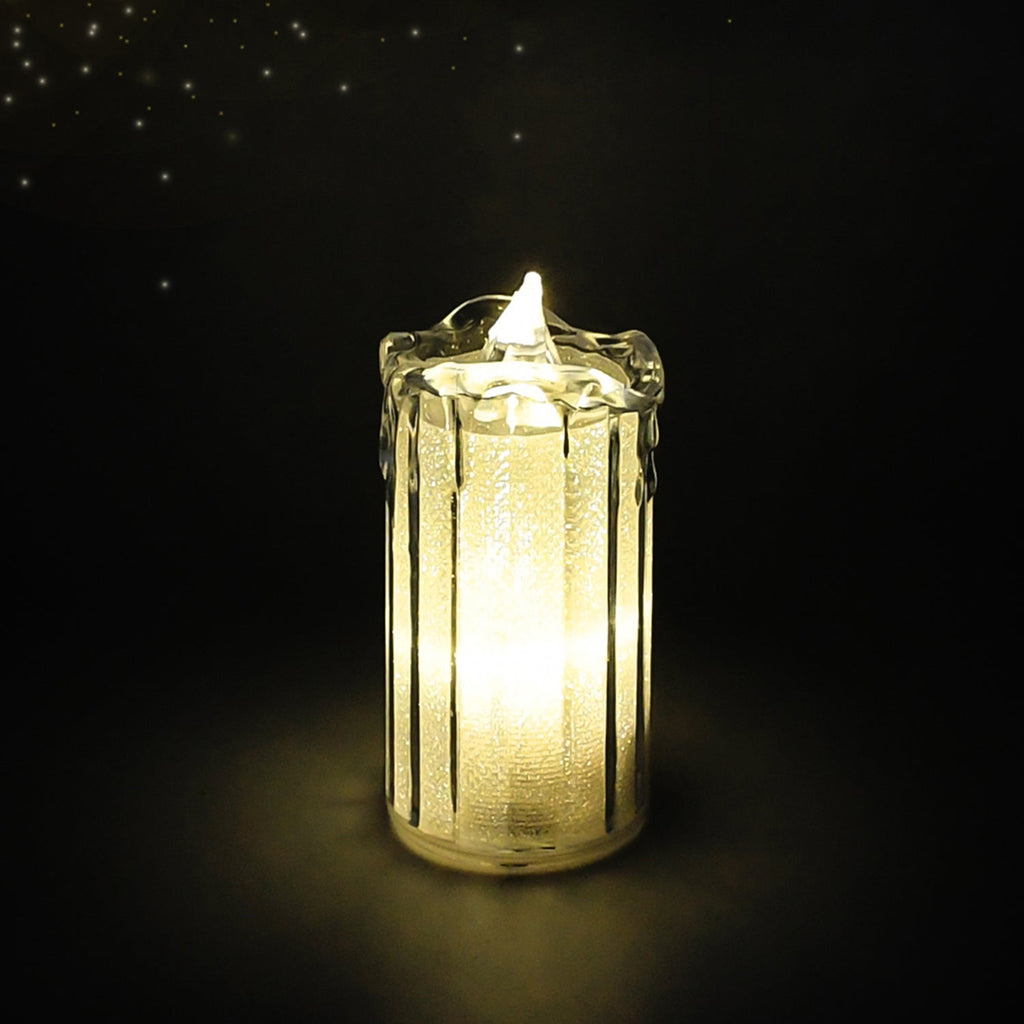 Flameless LED candles illuminating a modern living space during a festival.