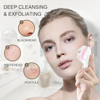 Silicone face scrubber being rinsed under water, highlighting its easy-to-clean design.