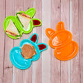 Six vibrant rabbit-shaped plates for kids' mealtime fun.