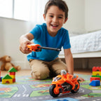 Side view of kids' launcher racing bike toy showing detailed design