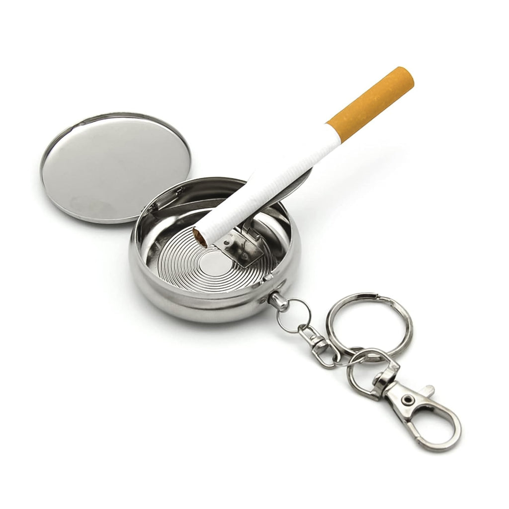 Mini steel pocket ashtray with lid and keychain