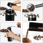 Detailed view of the Siplix manual coffee grinder's components, including its handle.