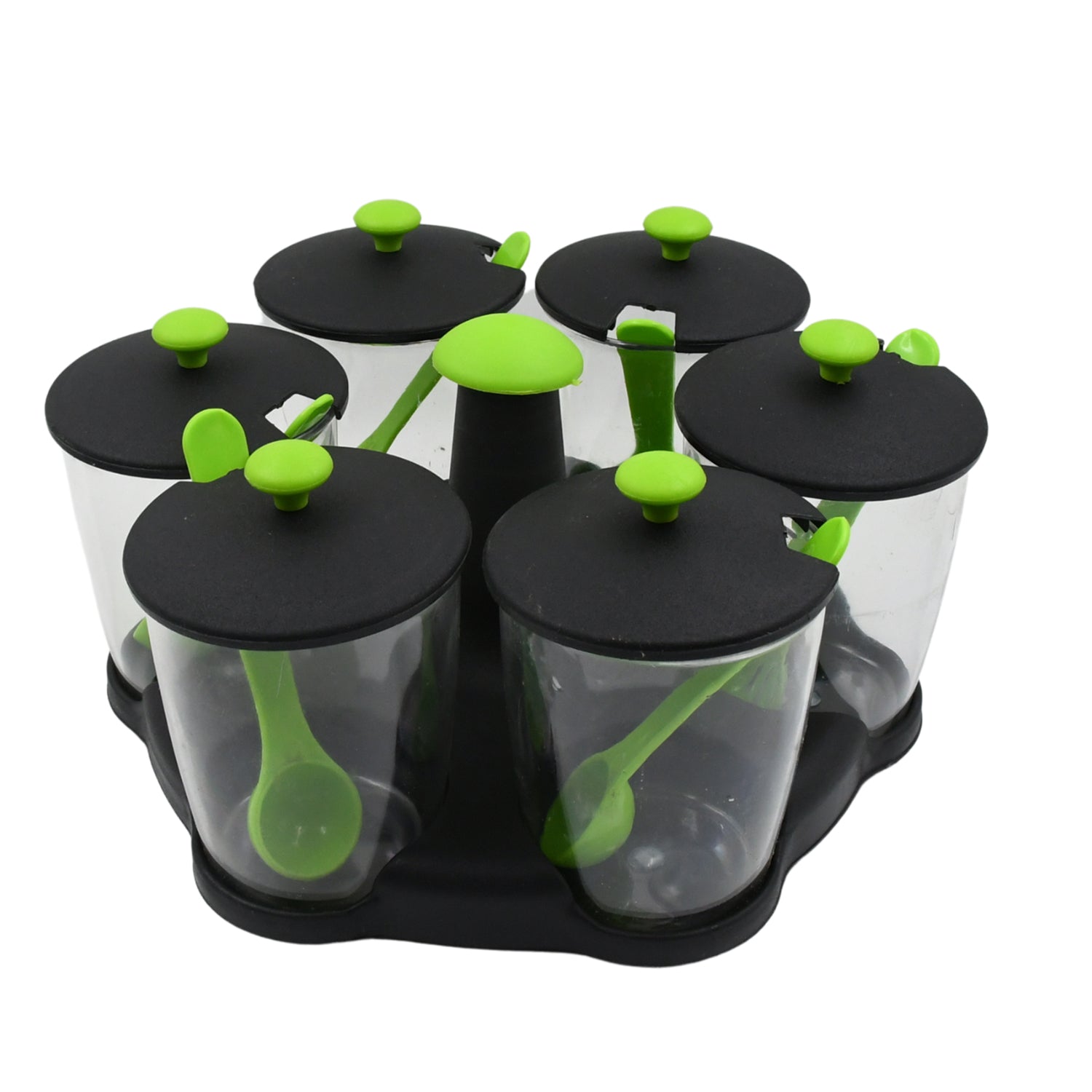 Lifestyle shot of the compact masala container set neatly arranged on a kitchen countertop.