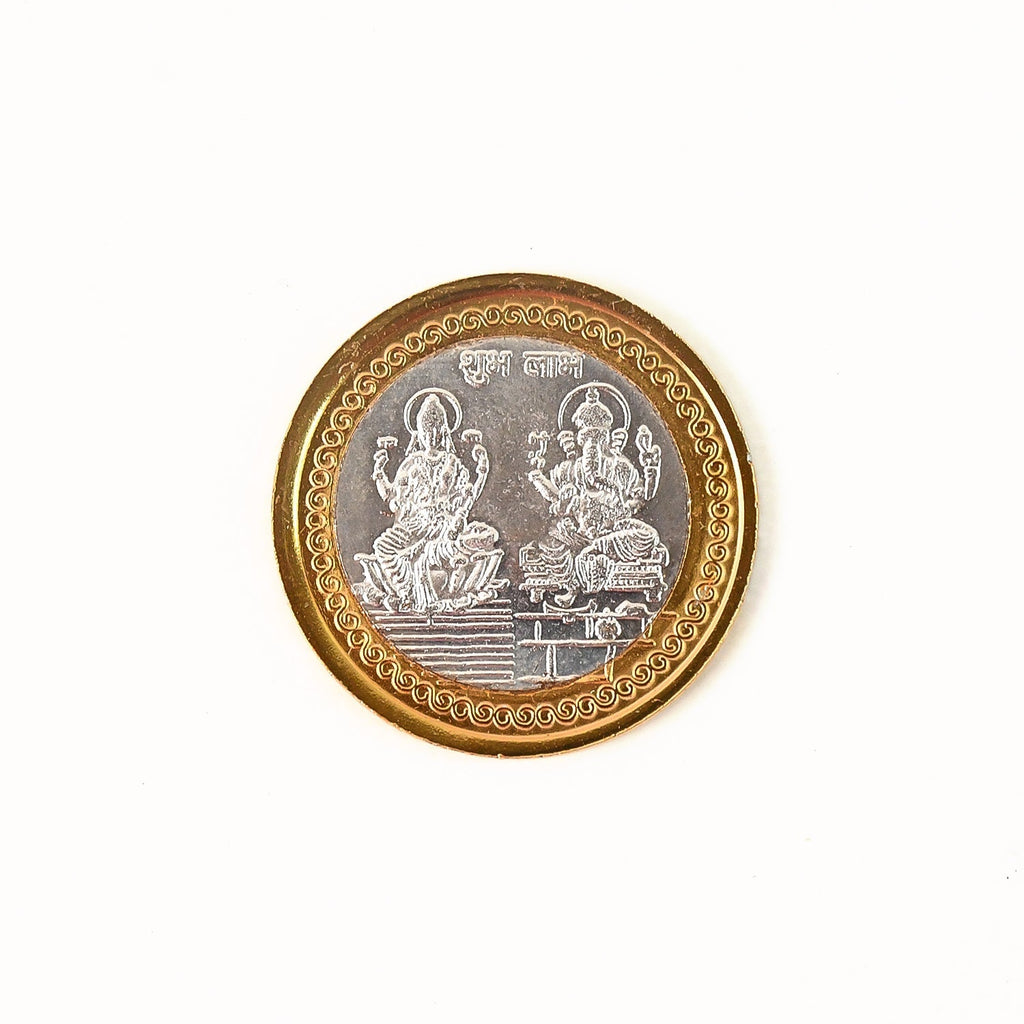 Festive gold-silver Lakshmi Ganesh souvenir coin for religious occasions