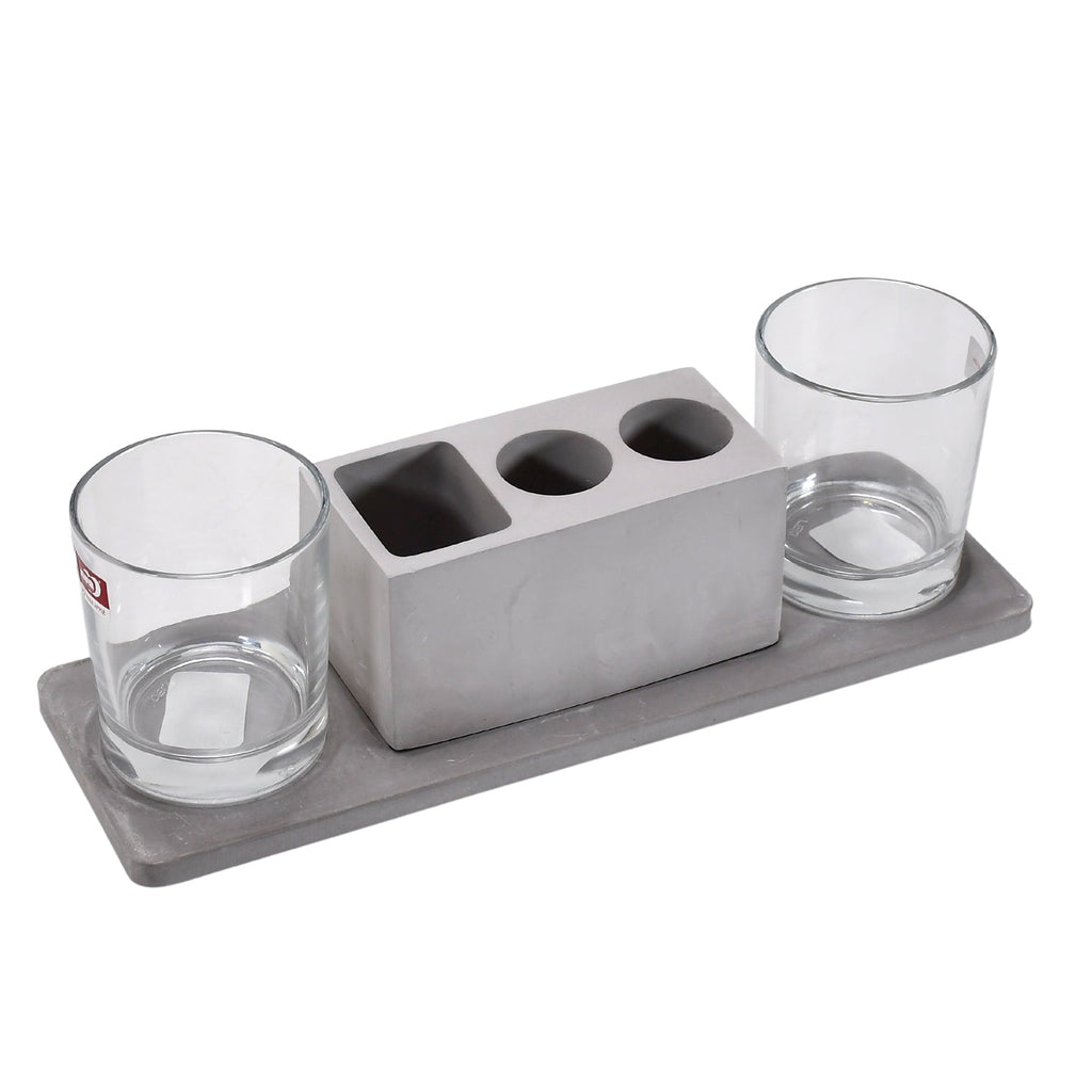 Designer wine glass holder set with contemporary lead-free glasses.