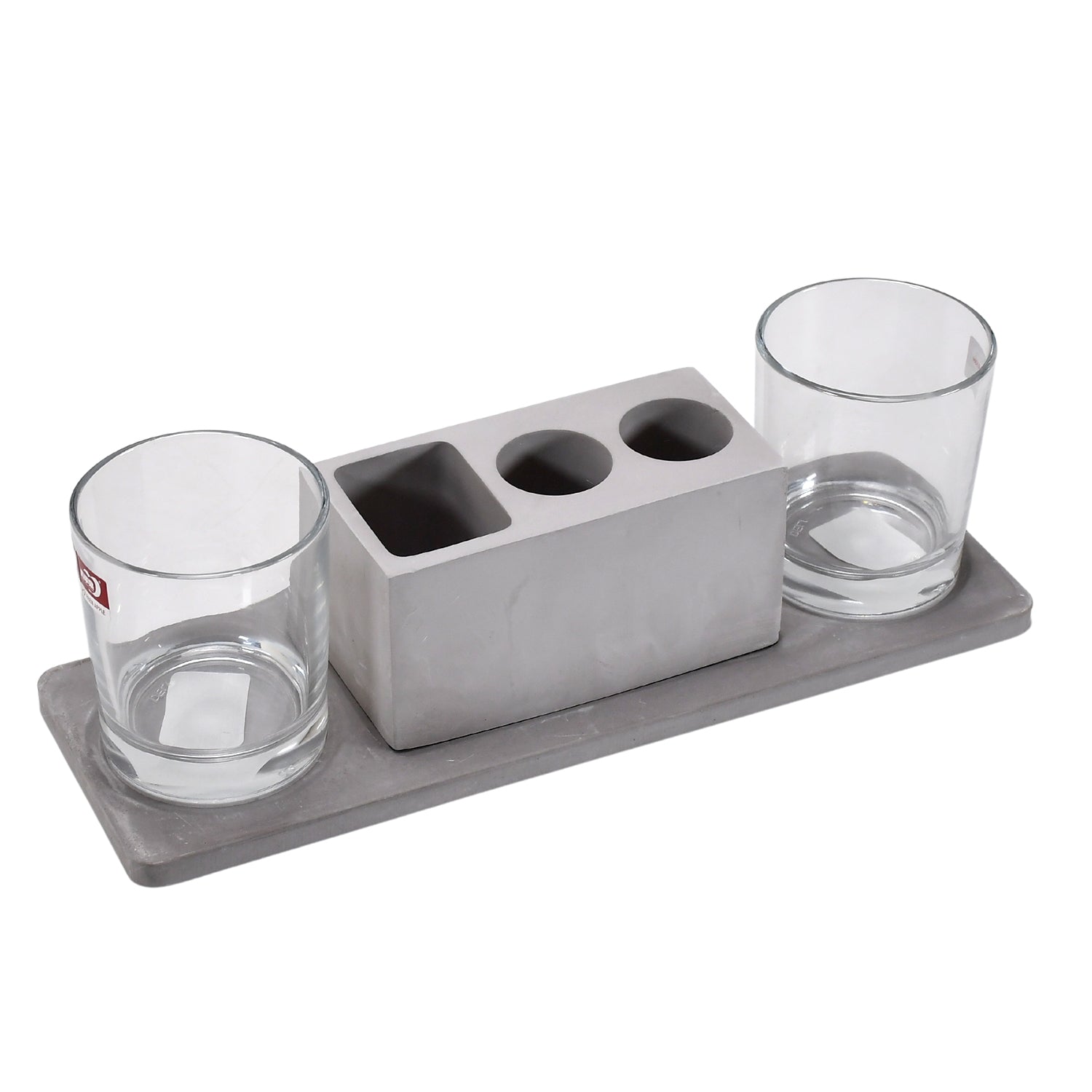 Designer wine glass holder set with contemporary lead-free glasses.