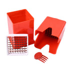 Handheld French fries cutter slicing potatoes into crispy fries