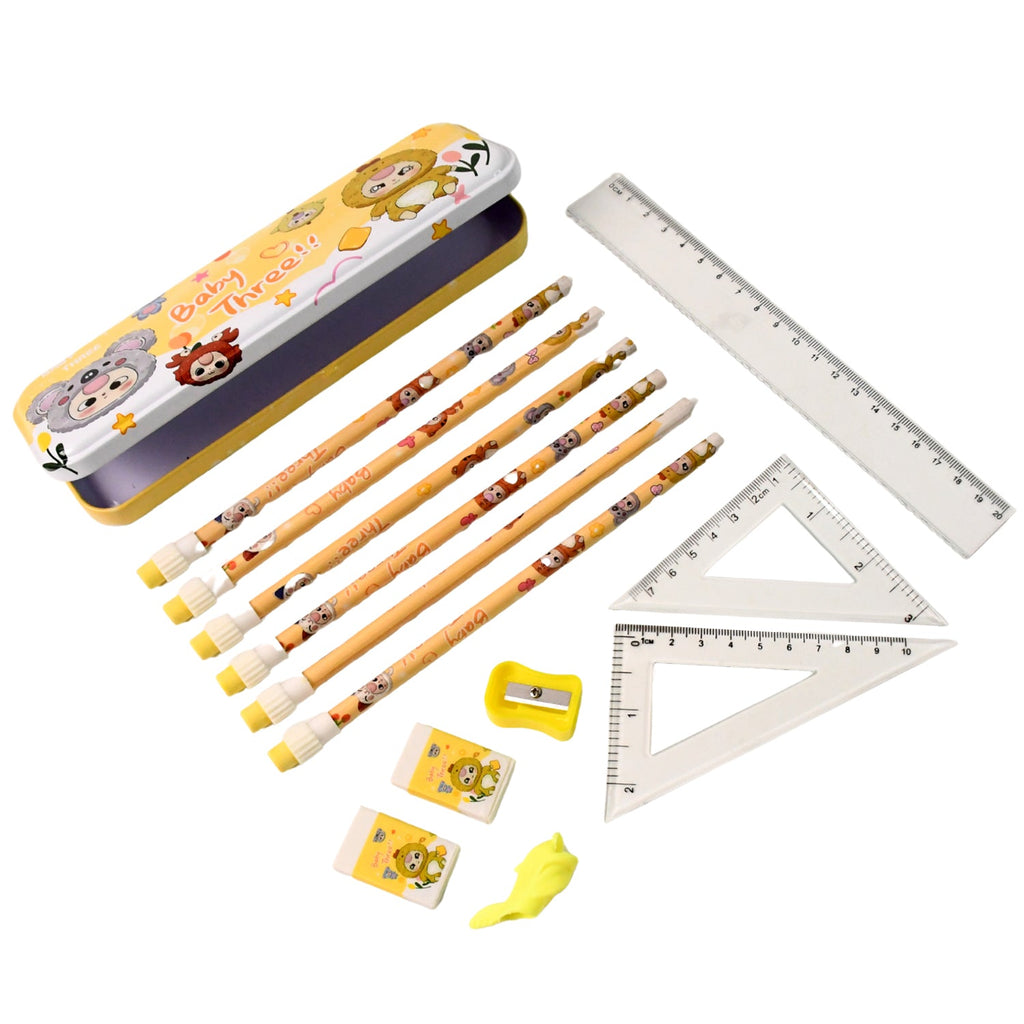 14-piece complete school stationery kit for kids with animal prints