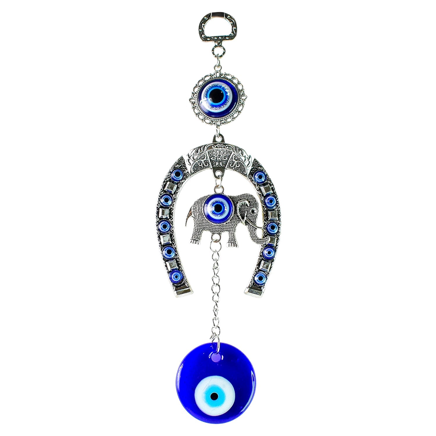 Decorative Nazar wall hanging with evil eye beads and bell chimes